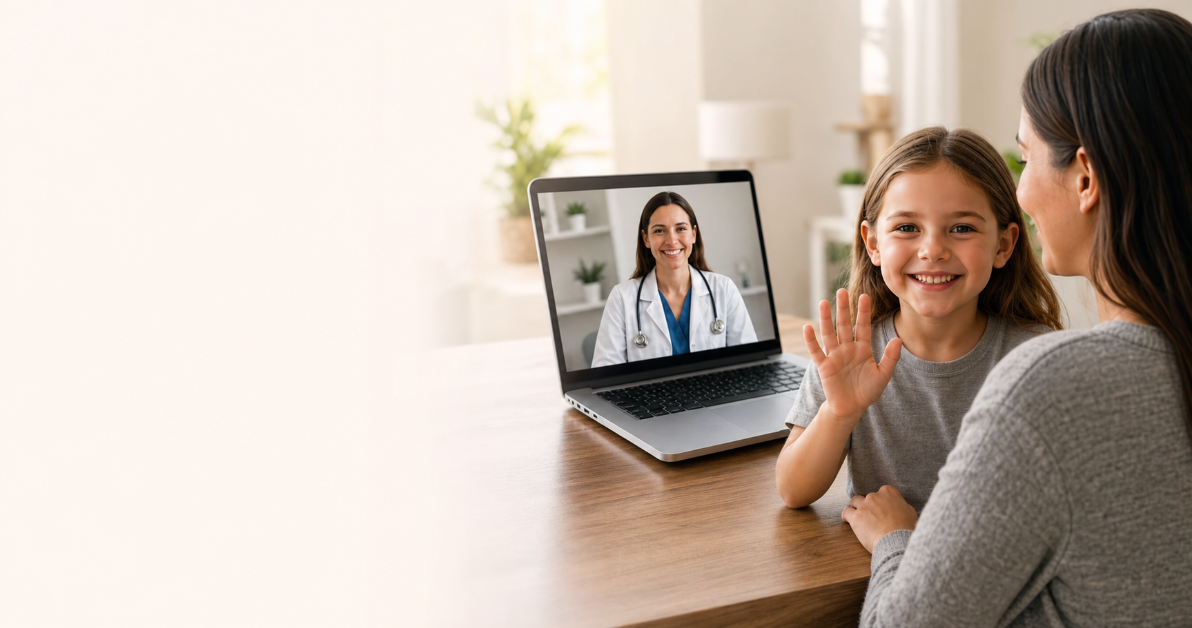 Family using telemedicine with a doctor on a laptop